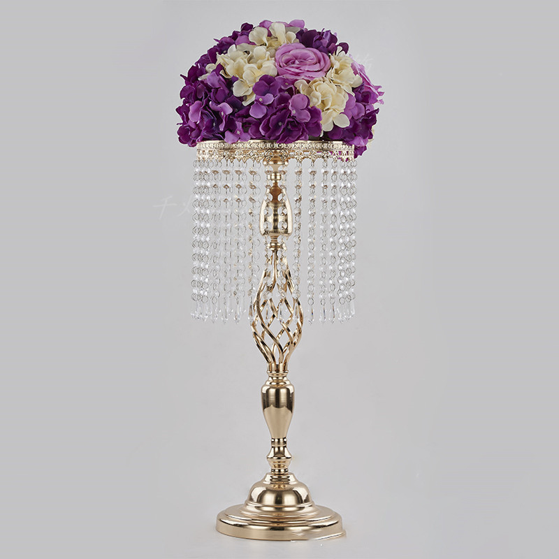 Wholesale Metal Gold Wedding Table Centerpiece Artificial Flower Ball Holder crystal wedding table flower Vase centerpiece