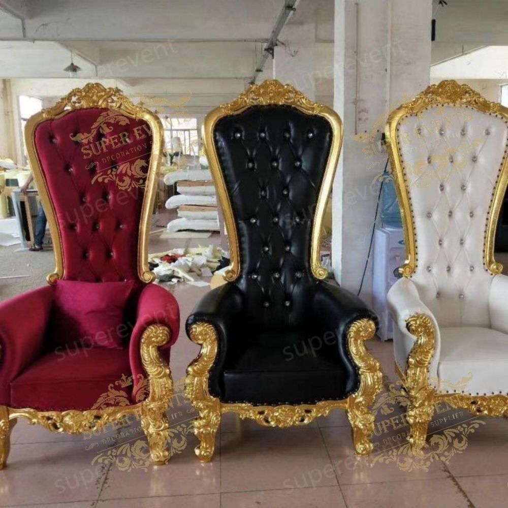 Wholesale wed event dining luxury high back king queen royal velvet thrown chair wedding adult princess white santa throne chair