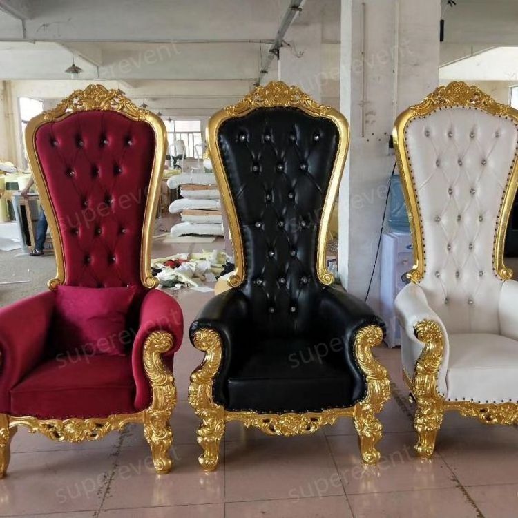 wholesale throne royal chairs King and queen high back cheaper gold throne chairs royal luxury wedding chair for groom and bride