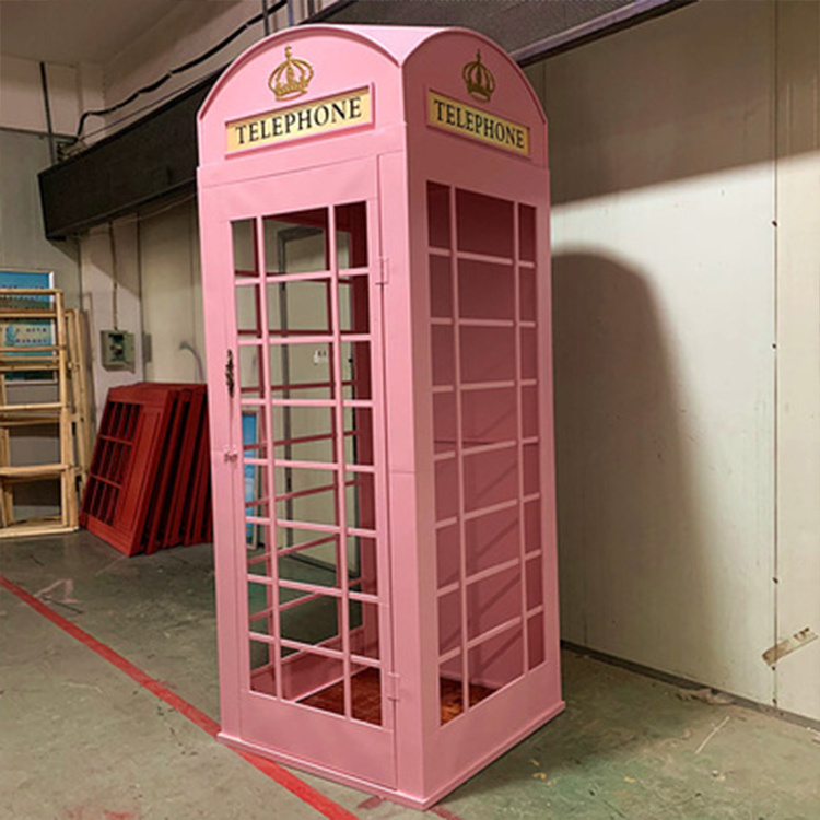 Antique Metal Iron Red London Telephone Box Phone Booth For Decoration