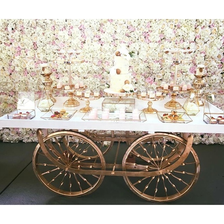 2024 Hot Sale Wedding Metal Sweet Candy Cart Flower Display Candy Gold Cart With Wheels