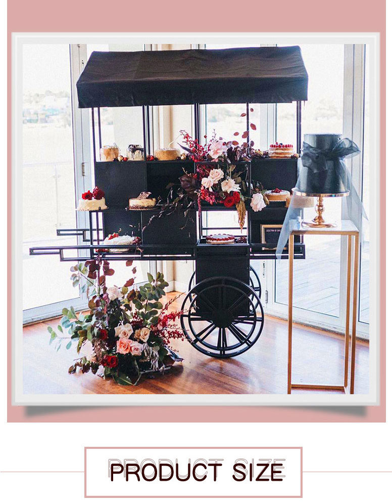 Metal mobile flower display sweet candy cart wedding party decoration event Iron black dessert candy bar cart for parties