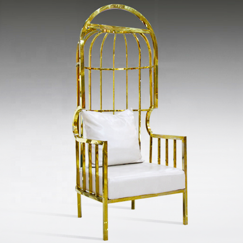 King and queen high back cheaper metal gold throne chairs royal luxury wedding chair for groom and bride with dome