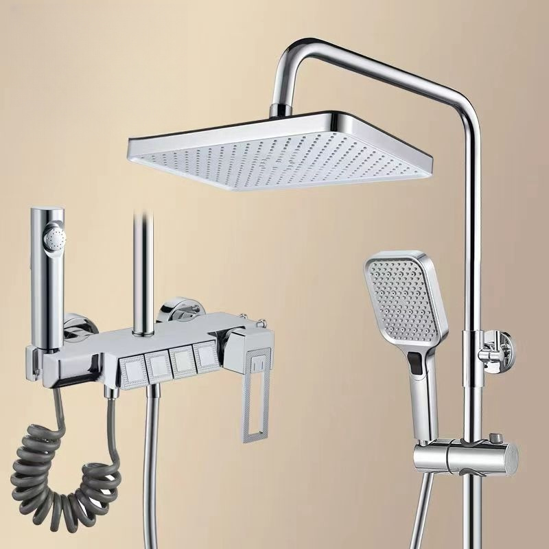 Brass Wall Mounted Shower Digital atmosphere light piano Digital Display Bathroom LED Shower Faucet Piano shower set