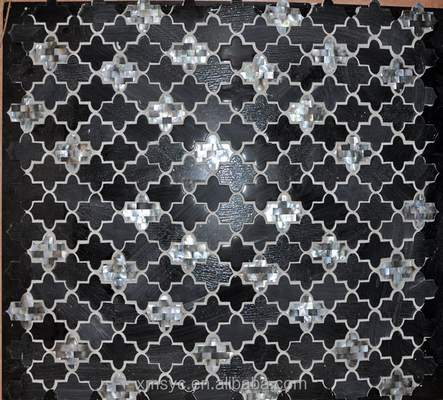 New Design Wave Texture Grey Marble Mosaic Backsplash Wall Navy Blue Crystal Glass Mosaic Tile