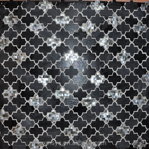 New Design Wave Texture Grey Marble Mosaic Backsplash Wall Navy Blue Crystal Glass Mosaic Tile