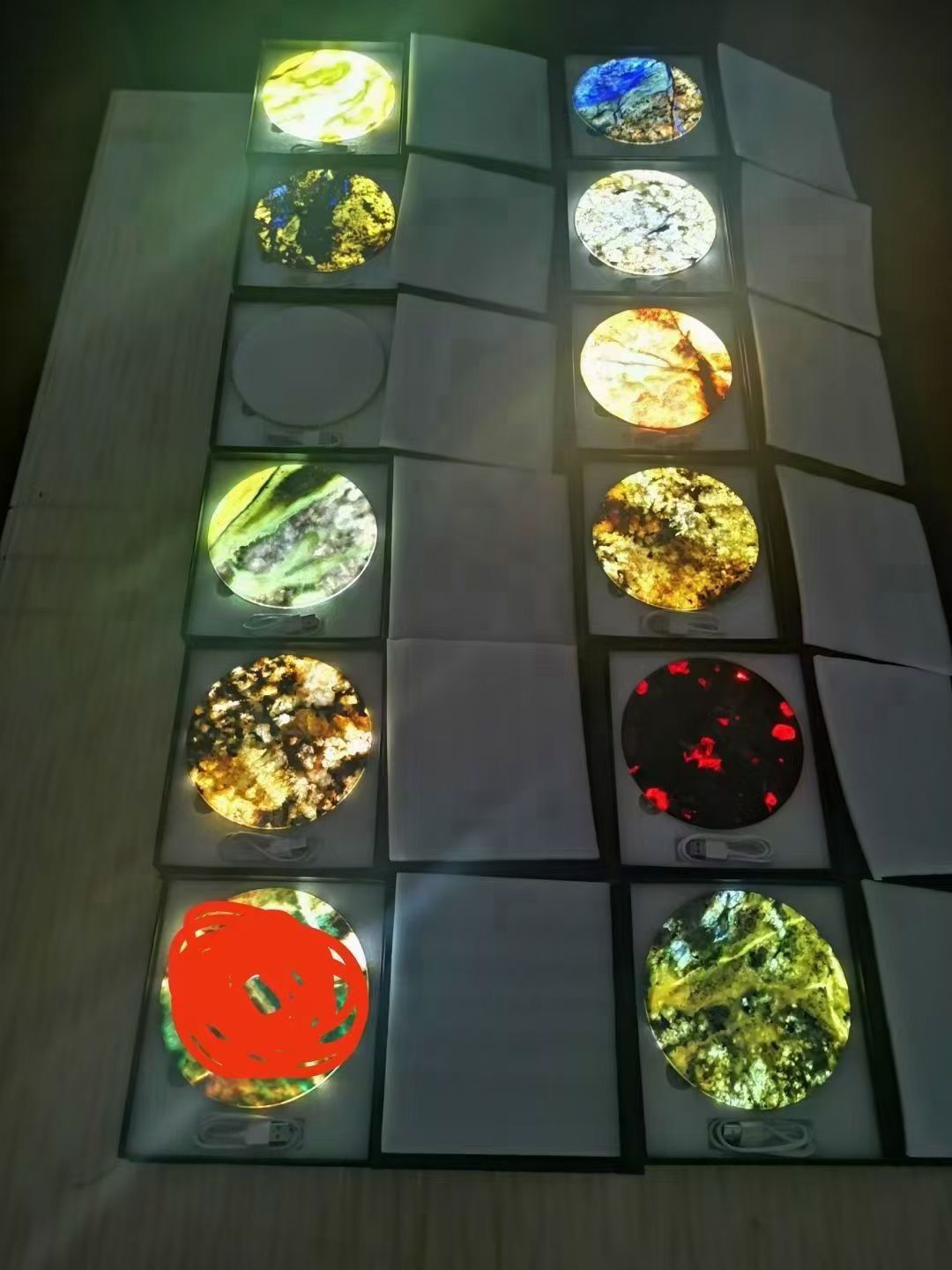 New trend LED marble light gem stones light gift luxury round backlit illuminated stone led edge lit base coaster