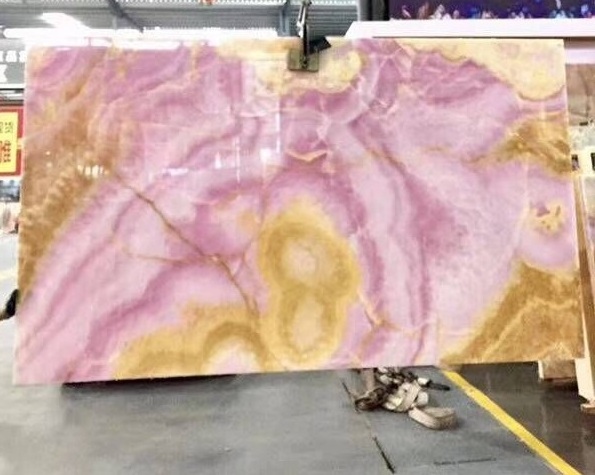 Backlit wall panels Translucent pink onyx marble slab price