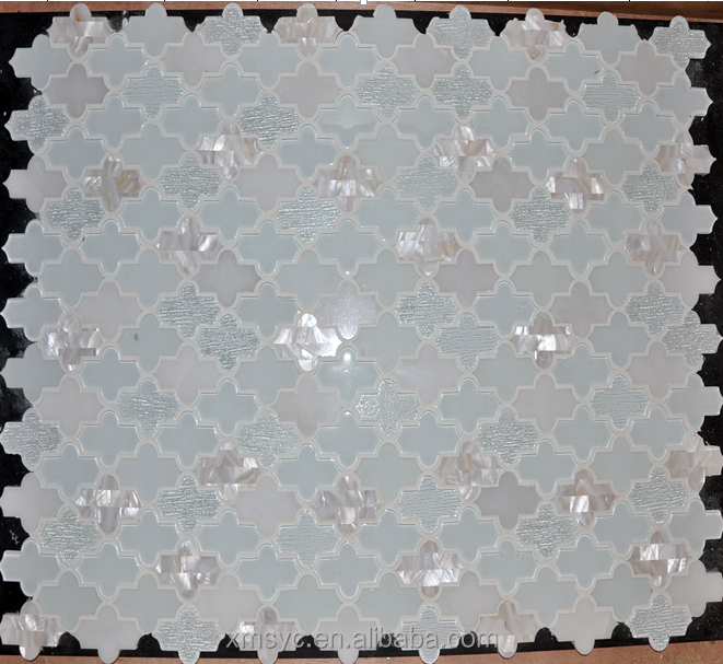 New Design Wave Texture Grey Marble Mosaic Backsplash Wall Navy Blue Crystal Glass Mosaic Tile