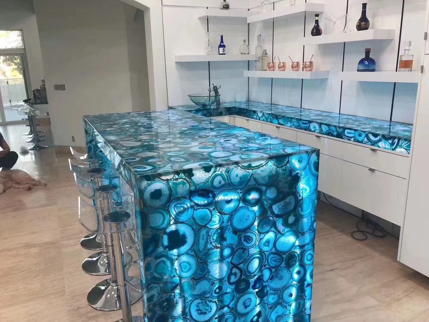 Beautiful natural luxury decoration polished stone slabs blue marble onyx agate table