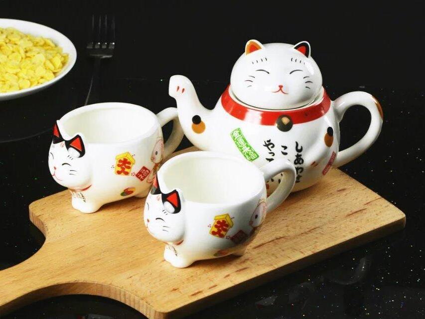 SYL Ceramic teapot Japanese-style gift filter teapot set one pot two cups household cute lucky cat tea pots & kettles