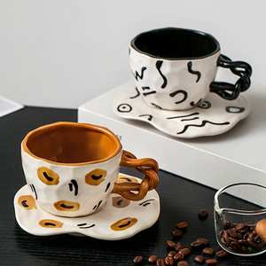 SYL Creative ceramic coffee cup saucer with hand gift mugs Niche hand-painted breakfast couple office teacup set