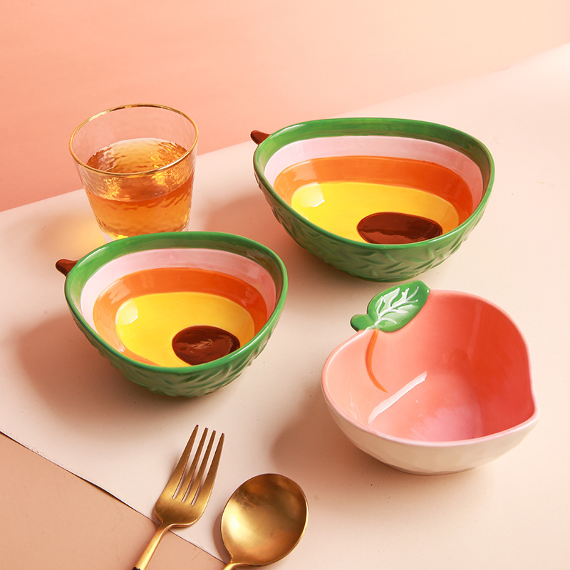 Nordic Creative Cute Avocado Glaze Color Ceramic Dish Snack Fruit Salad Bowl Breakfast Cereal Dessert porcelain bowl