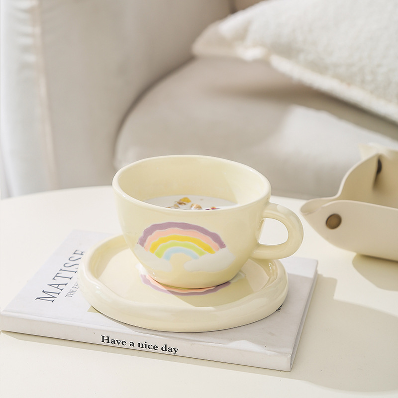 SYL Japanese hand-painted rainbow niche ceramic coffee cup set with saucer ins souvenir afternoon tea cup