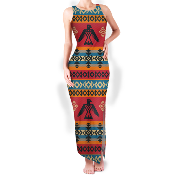 Aztec Patterns Summer Dress Women's Long Dresses  OEM Ethnic Geometric Print Maxi Sleeveless O-neck Double Slit Sundress Beach