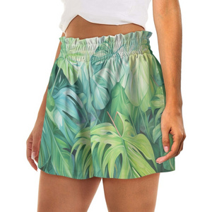 Full Print Palm Leaf Summer Use Women's Shorts Elastic Waist Loose Soft Female Shorts Bulk Top Selling Best Price Women Shorts