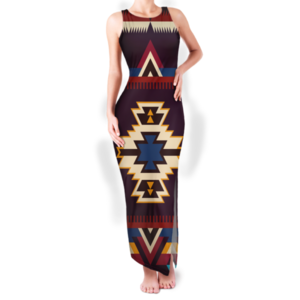 Sublimation Western Aztec Design Crew-neck Sleeveless Tight Dress Factory Ladies Party Club Slit Slim Sundress Women's Dresses