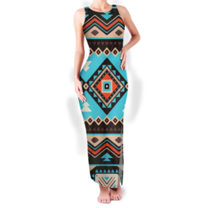 Aztec Patterns Summer Dress Women's Long Dresses  OEM Ethnic Geometric Print Maxi Sleeveless O-neck Double Slit Sundress Beach