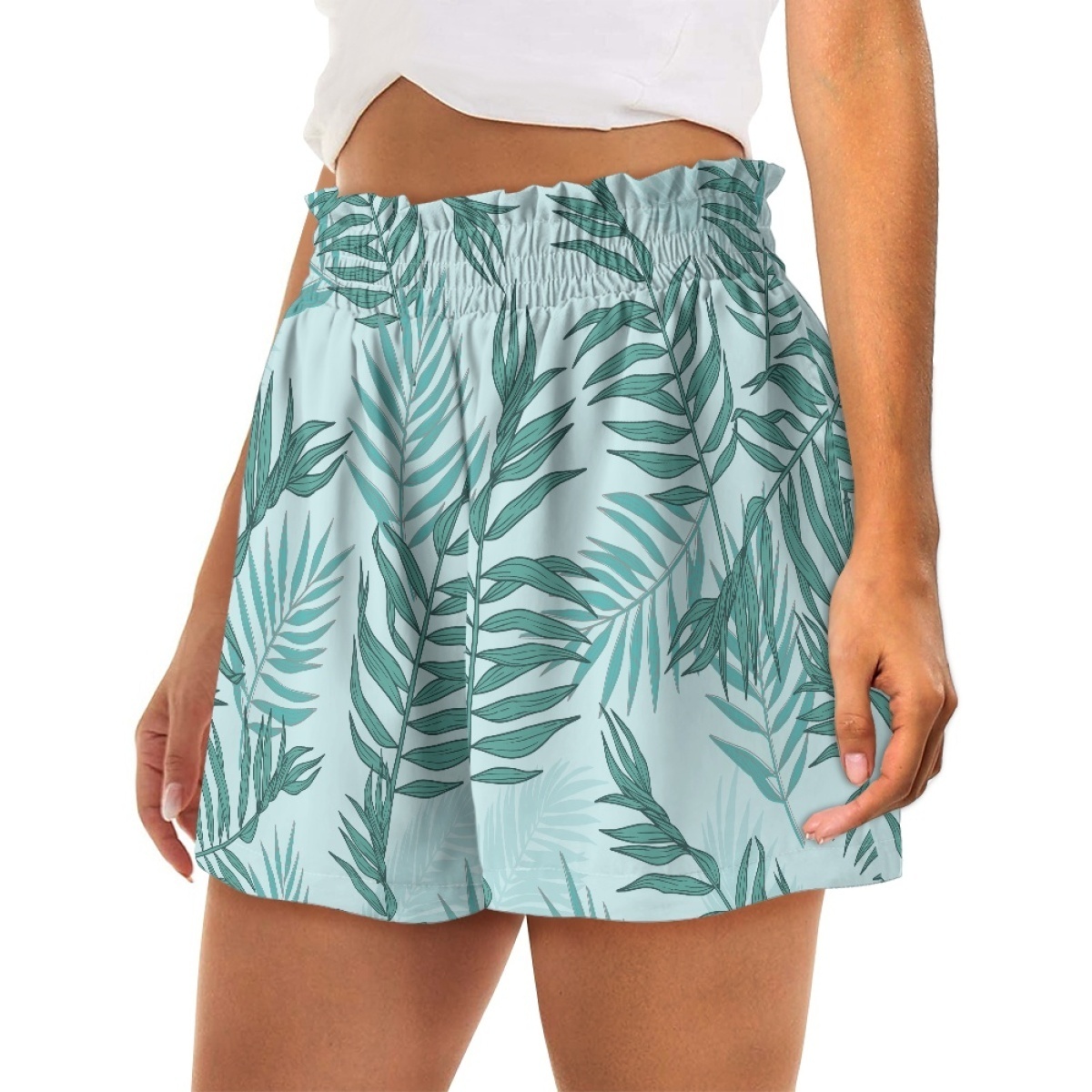 Full Print Palm Leaf Summer Use Women's Shorts Elastic Waist Loose Soft Female Shorts Bulk Top Selling Best Price Women Shorts