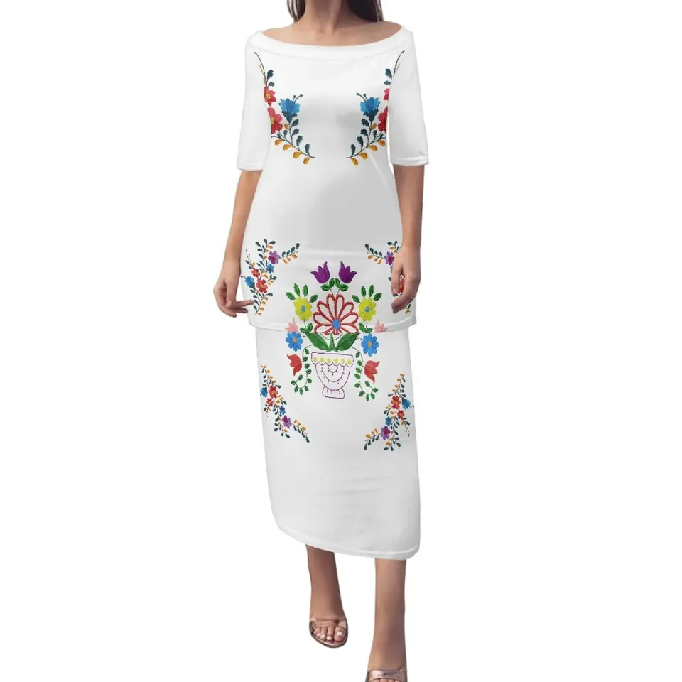 Drop Shipping Customized Mexican Island Women's Dresses Wholesale Private Label Graphic Clothing For Women Mexico Flower Dresses