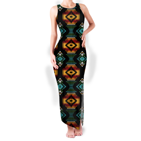 Personalized Western Aztec Pattern Native Sleeveless Bodycon O-neck Double Slit Sundress Ladies Custom Elegant Women's Dresses