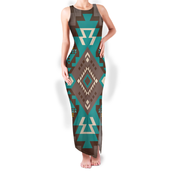 Personalized Western Aztec Pattern Native Sleeveless Bodycon O-neck Double Slit Sundress Ladies Custom Elegant Women's Dresses