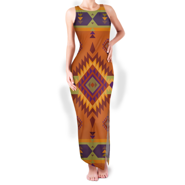 Personalized Western Aztec Pattern Native Sleeveless Bodycon O-neck Double Slit Sundress Ladies Custom Elegant Women's Dresses