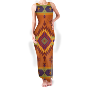 Personalized Western Aztec Pattern Native Sleeveless Bodycon O-neck Double Slit Sundress Ladies Custom Elegant Women's Dresses