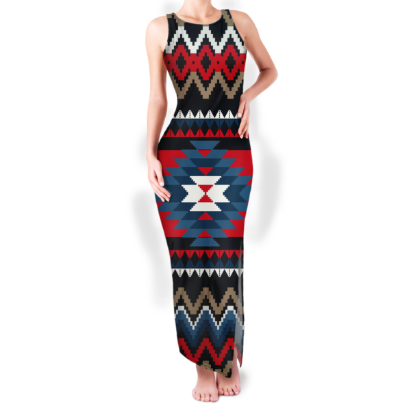 Personalized Western Aztec Pattern Native Sleeveless Bodycon O-neck Double Slit Sundress Ladies Custom Elegant Women's Dresses