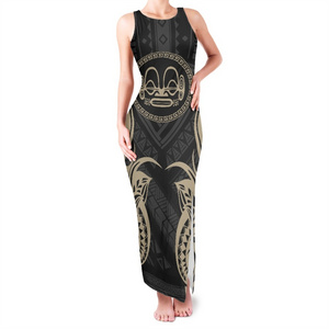 Hot Sale Polynesian Style Pattern Design Maxi Dress Women Romantic Side Split Dresses Vacation Casual Sleeveless Bodycon Dresses