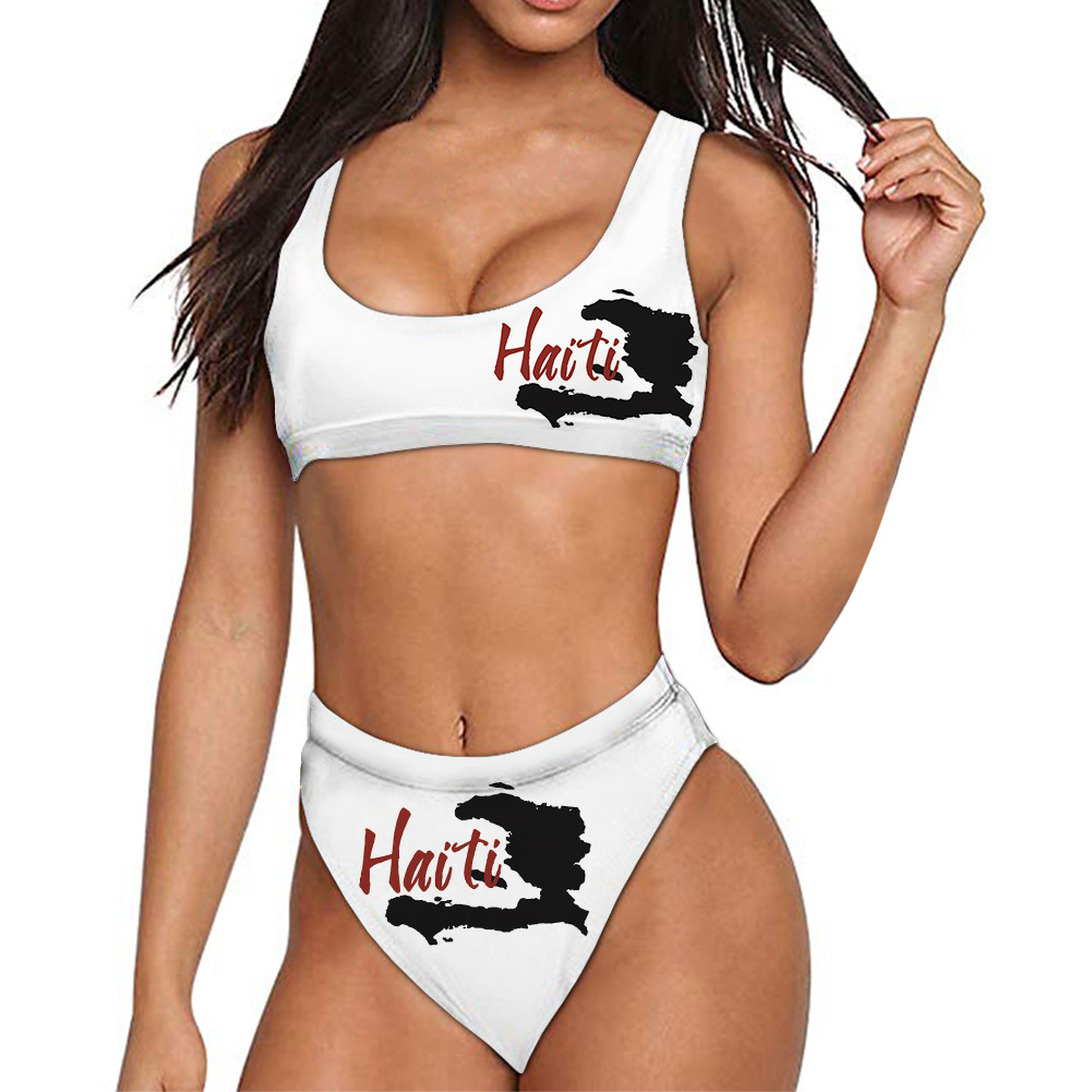 Haiti Flag Bikini 2 Pieces Swimming Wear Set Micro Women Ladies Outside Bikini Vendor Summer Beach Open Swimsuit Plus Size