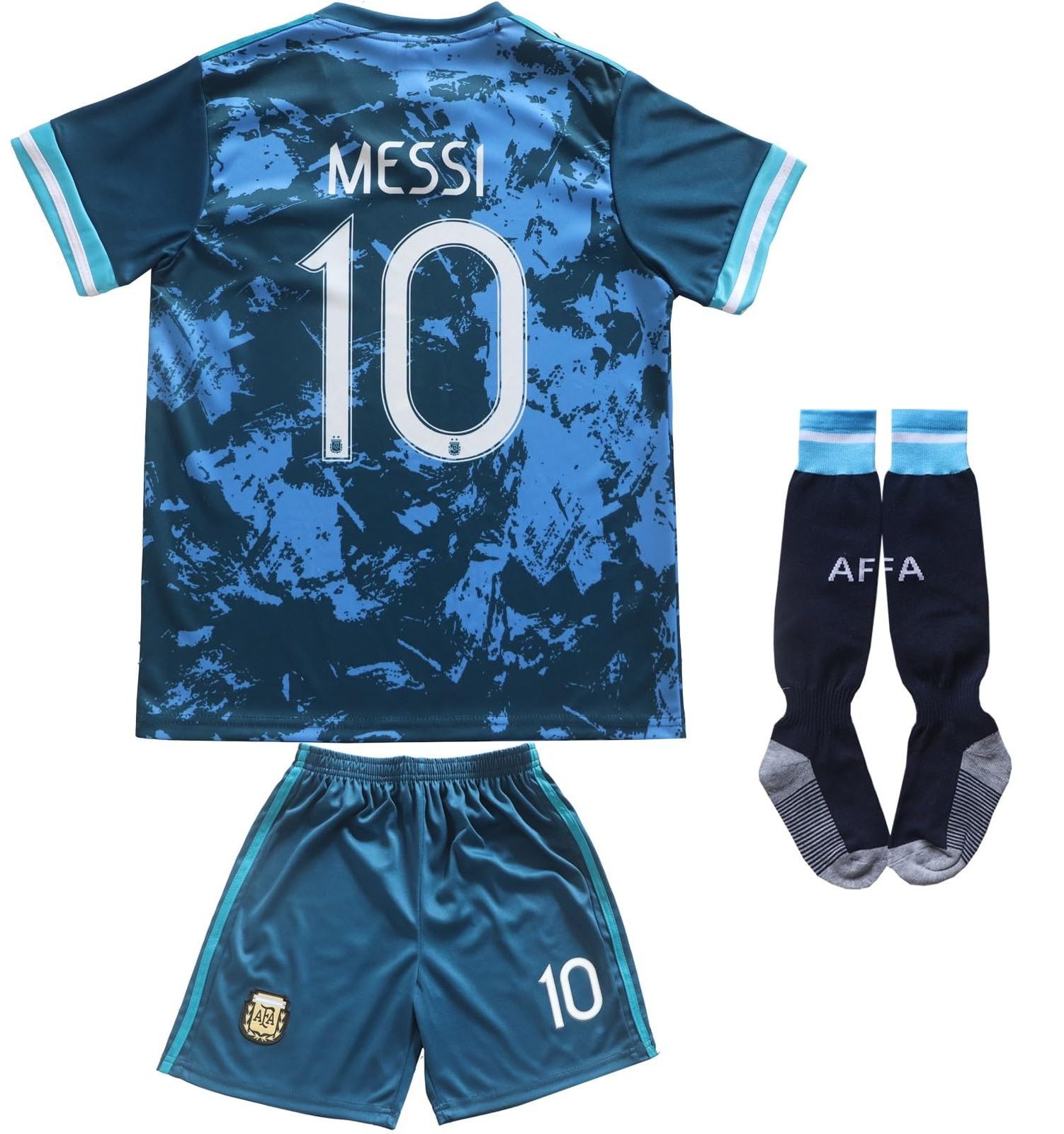 2024 Argentina #10 Leo Messi Copa-American Away Kids Soccer Jersey/Shorts/Socks Kit Youth Sizes Wholesale Football Suits Child