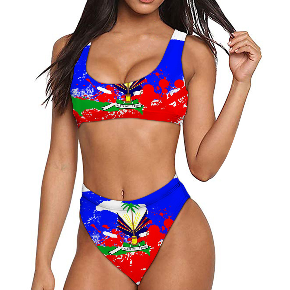 Haiti Flag Bikini 2 Pieces Swimming Wear Set Micro Women Ladies Outside Bikini Vendor Summer Beach Open Swimsuit Plus Size