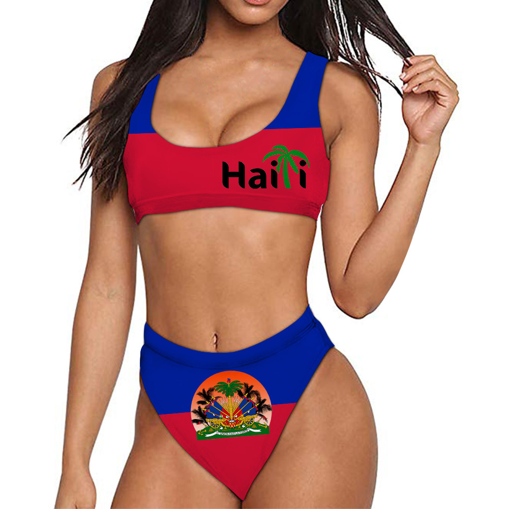 Haiti Flag Bikini 2 Pieces Swimming Wear Set Micro Women Ladies Outside Bikini Vendor Summer Beach Open Swimsuit Plus Size