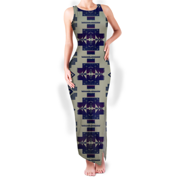 Aztec Patterns Summer Dress Women's Long Dresses  OEM Ethnic Geometric Print Maxi Sleeveless O-neck Double Slit Sundress Beach