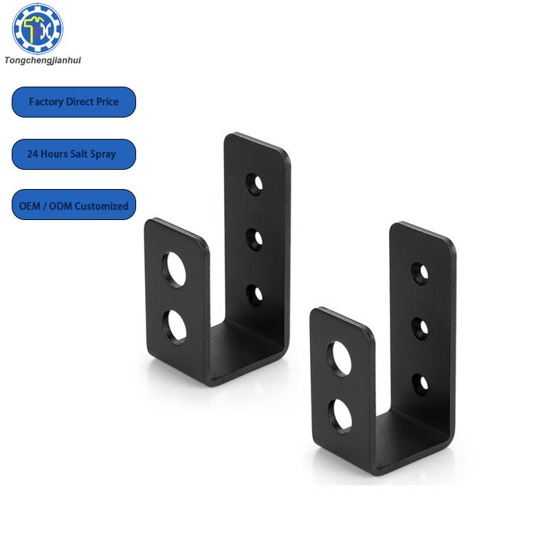 Factory Direct Sale Sheet Metal Stamping Bending Black Coated Anti Rust Steel Door Barricade U Brackets