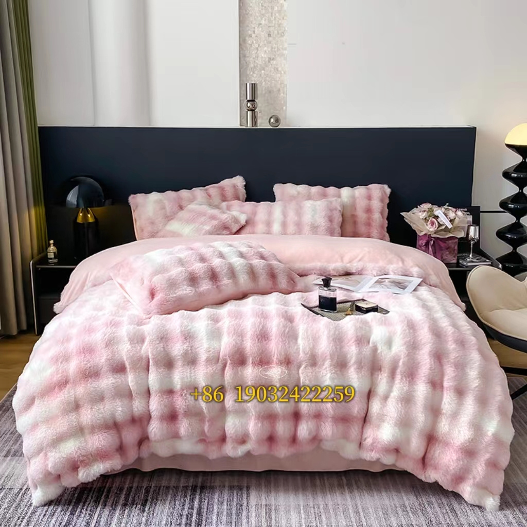 Fluffy Faux Fur Shaggy Duvet Cover Set Pillow Case Flannel Velvet Purple Bunny Fur Microfiber Bed Sheet 4pcs Bedding Sets