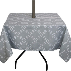 Elegant Moroccan Outdoor Tablecloth Waterproof Spillproof Polyester Fabric Table Cover with Zipper Umbrella Hole for Patio Gard