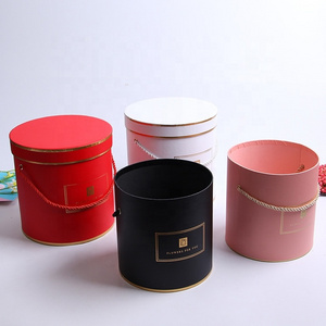 Wholesale round bucket box three piece in pink red white black gift hat box for flower wedding favor sweets candy