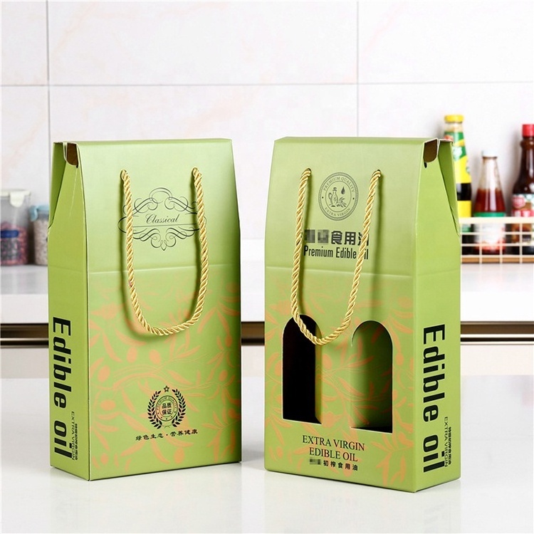 Cheap custom printed foil logo corrugated cardboard box shipping box for edible olive oil packaging flavoring sauce with handle