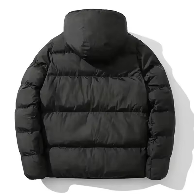 High Quality Zipper Up Custom Brand Winter Warm Quilted 100% Polyester Down Puffer Men's Black Puffy Jacket