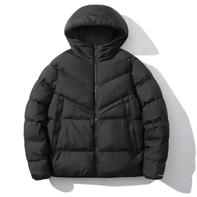 High Quality Zipper Up Custom Brand Winter Warm Quilted 100% Polyester Down Puffer Men's Black Puffy Jacket