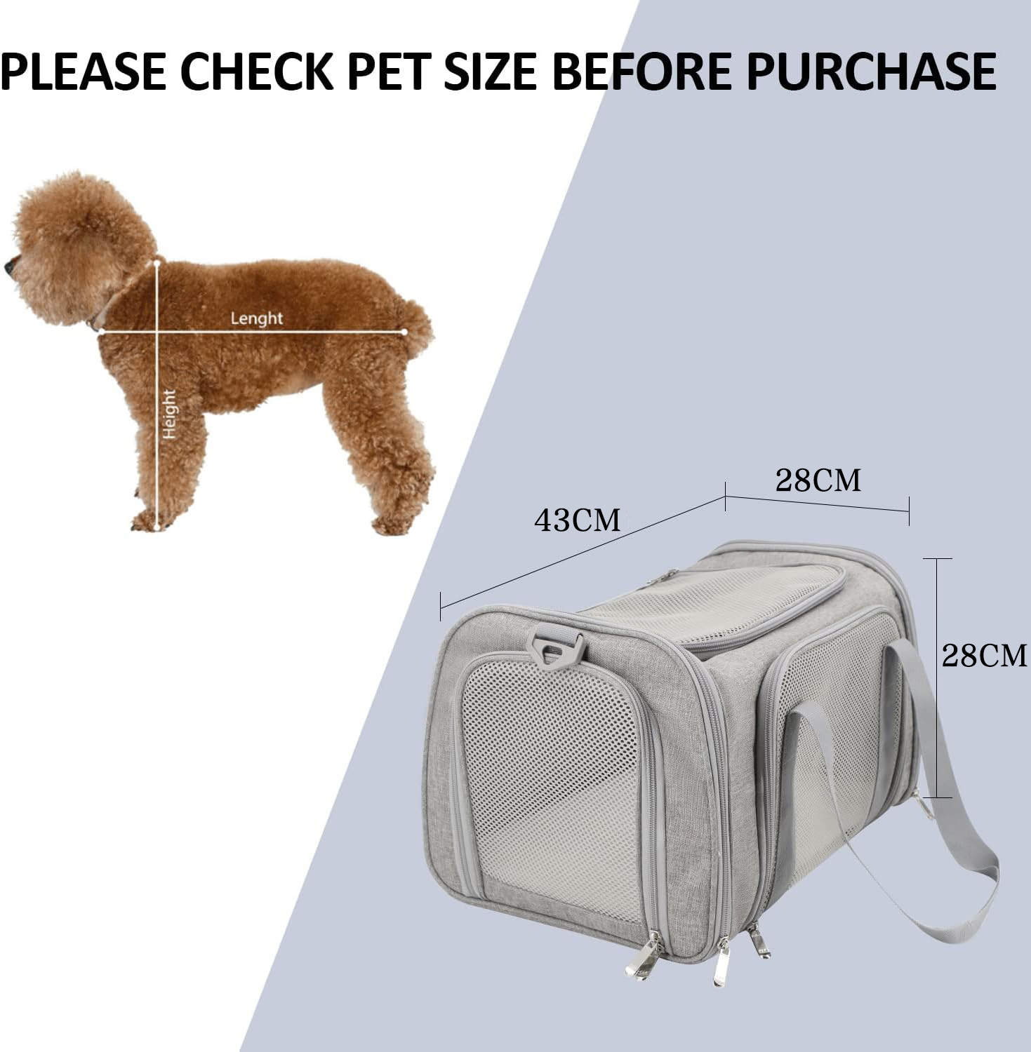 Approved Pet Carrier for Small Cats Dogs Travel Bag with 4 Mesh Windows 4 Entrance Locking Safety Zippers Padded Shoulder Carry