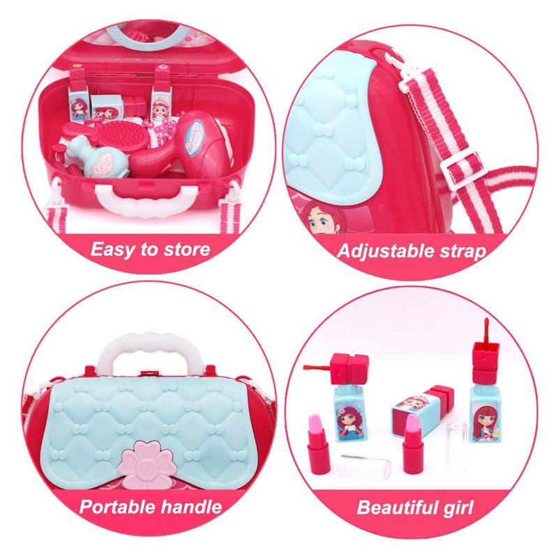 Hot Sale Pretend Play 2 In 1 Makeup Bag Princess Toys Jewelry Kit Cosmetic Dress Up Playing Set For Kids