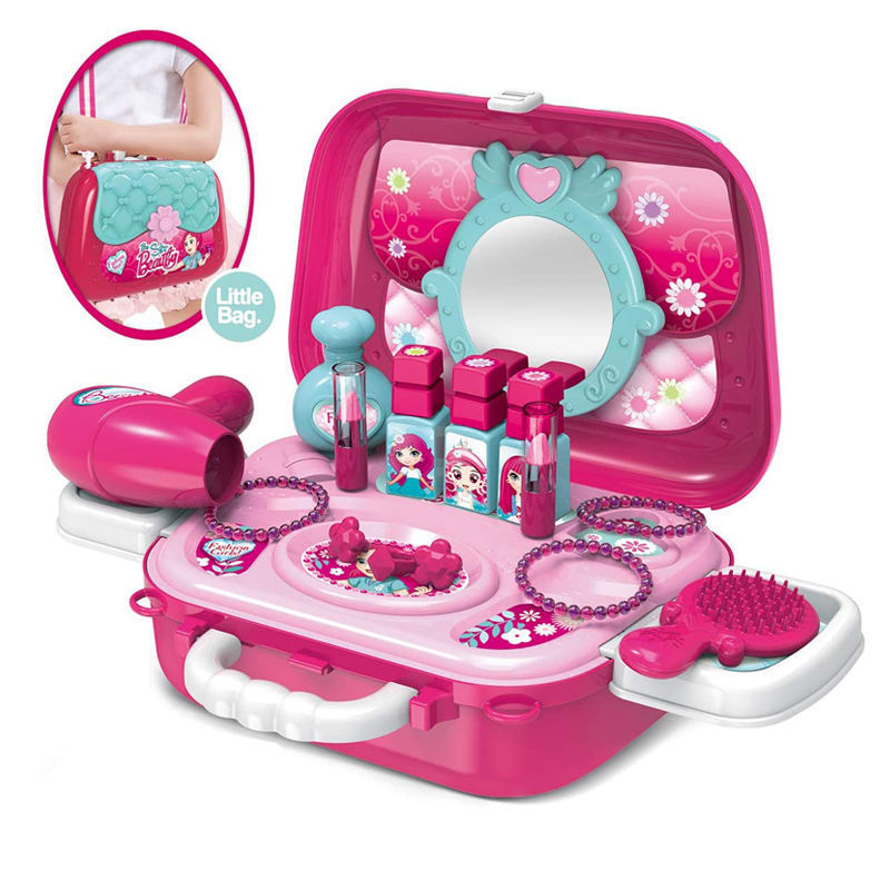 Hot Sale Pretend Play 2 In 1 Makeup Bag Princess Toys Jewelry Kit Cosmetic Dress Up Playing Set For Kids