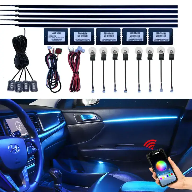 18 in 1 LED Car Ambient Decoration Atmosphere Light Interior Acrylic Strip Light By App Control Decorative Lamp Universal