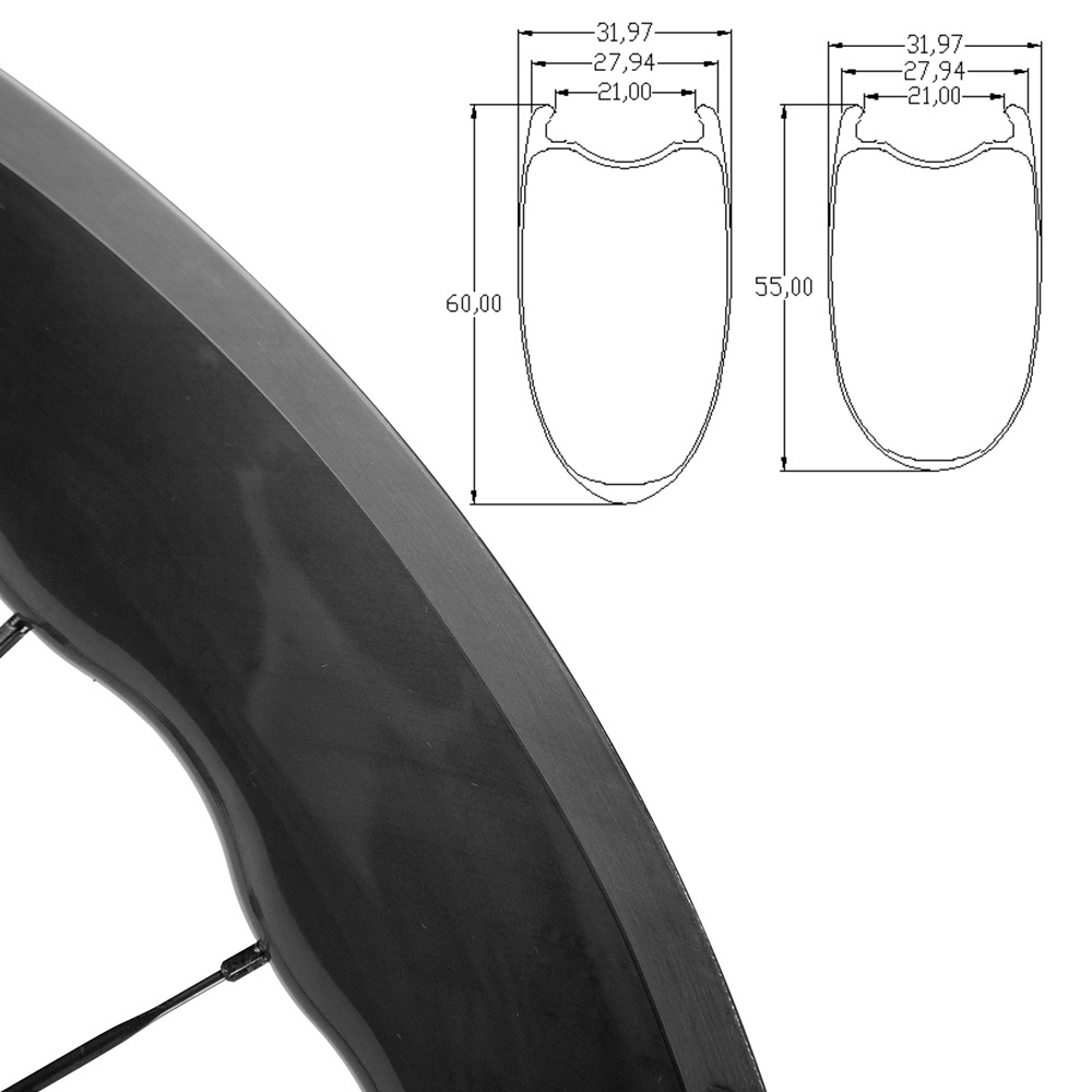 Road Bicycle Wheelset U Shape Carbon Fiber Disc Brake Clincher Wheels UD Glossy 700C 55MM60MM WAVE