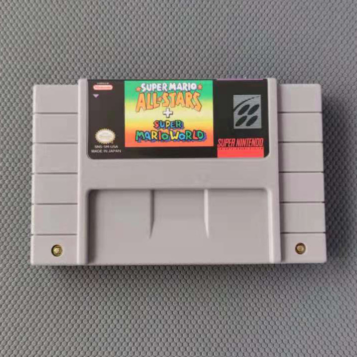 USA/NTSC 16 Bit English Language Battery Save 2 in 1 Video Game Cartridge for snes super mario all stars+super mario world