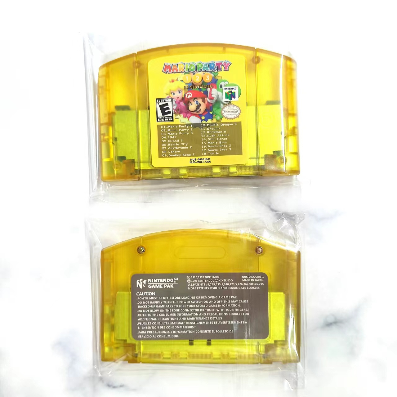 In stock 18 in 1 Yellow shell mario party 1 2 3 n64 all in one cartridge game cartridge for n64