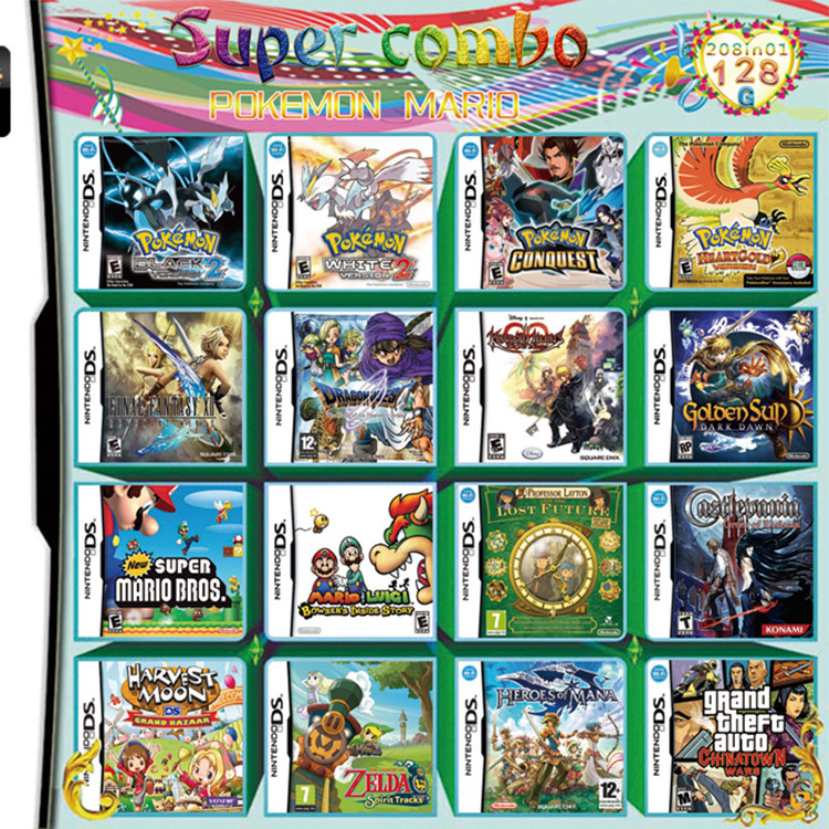 208 IN 1 game cartridge Super Combo 3ds all in one Multi Cart Video Game 3ds nds cartridge cards for DS 3DS